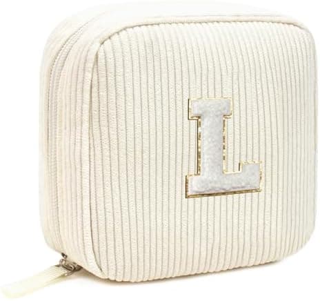 LETGO Birthday Gifts for Women Small Personalized Initial Monogram Makeup Bag,Preppy Corduroy Makeup Bags Travel Toiletry Bag Cute Pouch Purse for Her Mom Girlfriend Wife Sister Teacher Bridesmaid