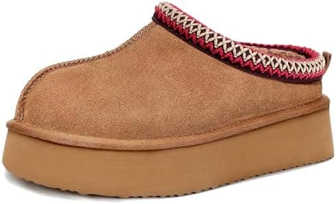 ZEXSAFETY Platform Slippers for Women Snow Winter Womens Slippers Comfy Furry Shoes for Outdoor Indoor House Chestnut 10