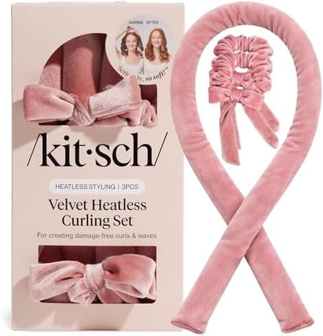 Kitsch Velvet Heatless Curling Set - Heatless Curls Overnight - Comfortable No Heat Hair Curlers With Two Velvet Scrunchies to Sleep In for Frizz-Free & Non-Damage Styling - Terracotta
