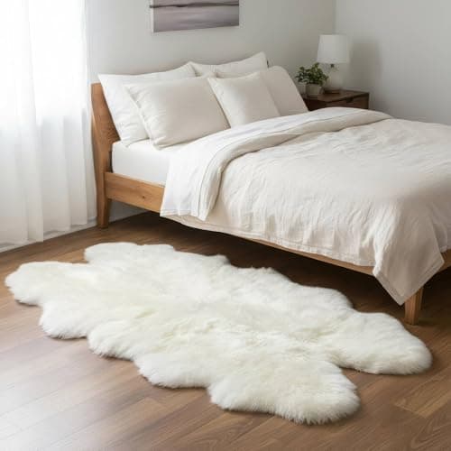 Premium Fluffy Sheepskin Rug - Four Pelt Fur Rugs for Living Room, Bedroom or Fireplace - Natural Sheep Skin, Shaggy - Irregular Shaped Genuine Fuzzy Feel - 4ft x 6ft