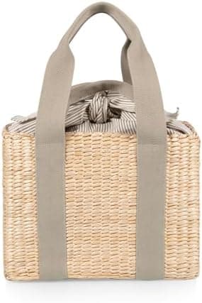 Picnic TIME Parisian Picnic Basket, Insulated Beach Bag, Seagrass Picnic Tote Bag, (Sage Green)