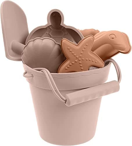 Silicone Beach Toys for Kids - Baby Sandbox Toys - Best Silicone Toddler Beach Toy Set for Travel -Won't Break Like Plastic baby beach toys - Collapsible Beach Bucket, Shovel & Accessories