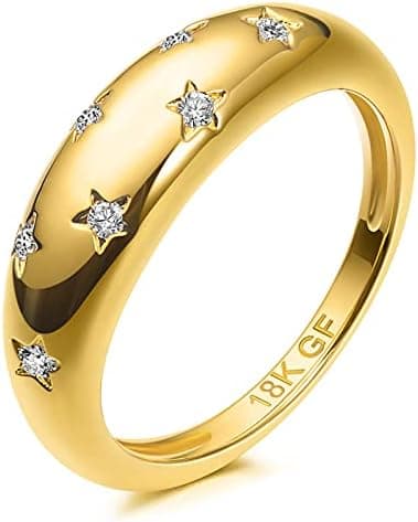 AllenCOCO Chunky Gold Plated Rings for Women - Trendy Cubic Zirconia 14k Gold Filled Stackable Rings