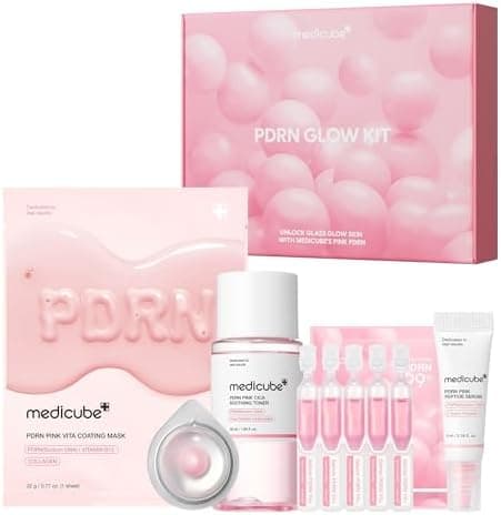 medicube Salmon DNA PDRN Trial Kit | Glass Glow Mini Skincare Set with Toner, Serum & Sheet Mask for Hydrating, Firming, Moisturizing |Gift & Travel Essentials for Women & Girls | Korean Skincare