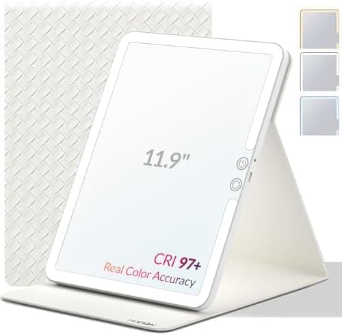 Travel Makeup Mirror with Lights, Portable Lighted Vanity Mirror with 100 LED, Rechargeable, Foldable for Tabletop, 11.9 inches, White