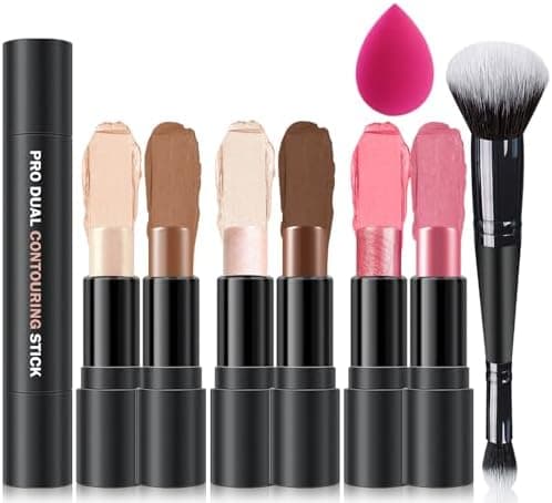 LZXLUKGIR 6 Colors Cream Contour Stick Makeup Contour Kit,Double-ended Cream Bronzer Stick,Highlighter Stick,Cream Blush Stick,Lightweight Contour Makeup Kit for Beginners - Set A