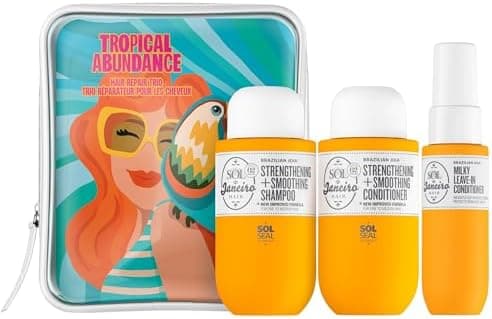 Sol de Janeiro Tropical Abundance Hair Repair Trio Travel Set | Jet Set | Sulfate Free Brazilian Joia Shampoo and Conditioner | Leave In Conditioner Spray | TSA Friendly | Amazon Exclusive