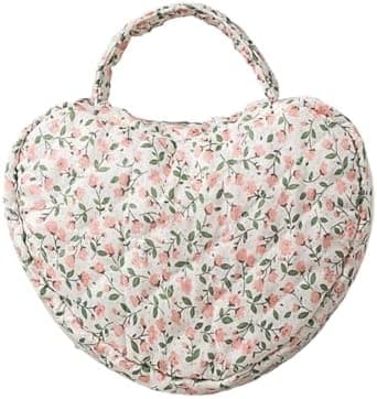 SPONGL Stylish Heart Shape Florals Cosmetic Bag Quilted Large Capacity Toiletry Organizers for Travel Storage Makeup Pouches