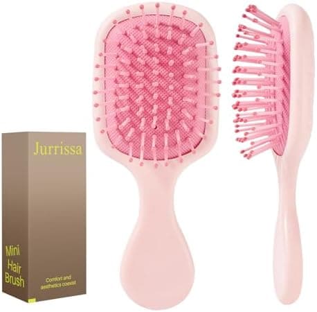 Jurrissa Mini Hair Bursh for Women and Girls, Protable Travel Size Hair Brush for Pockets Purses, Mini Detangler Brush for All Hair Types, Small Paddle Brush for Detangling(Pink)