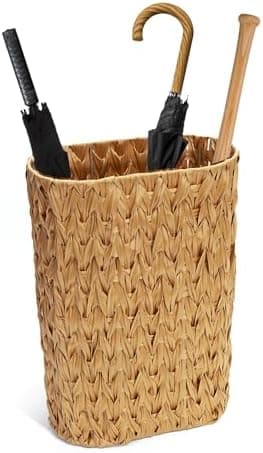 HAMOTOPI Umbrella Holder Entryway Umbrella Stand Indoor Entryway 6.7x17.3 Wicker Umbrella Bucket Basket Narrow Tall Umbrella Storage Bin Woven Faux Rattan Cane Holder Stands (Natural)