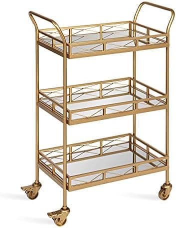 Kate and Laurel Ketia Glam Metal Bar Cart; 23 x 13 x 34; Gold; Glamorous Three Tier Gold Bar Cart for Display and Storage