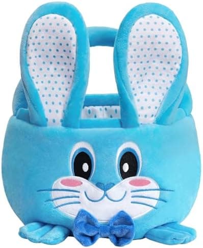 Easter Basket Empty Bunny for Kids Toddlers, Baby Easter Basket with Handle, Small Gift Baskets with Decorative Rabbit, Blue