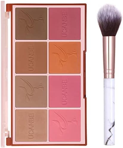 8 Colors Face Matte Blush Palette Shading Blusher - Buildable Facial Cheek Blusher Contour Bronzing Pressed Powder Makeup Pallet Women Gift Set (8 Colors Blush Contour Palette with brush)