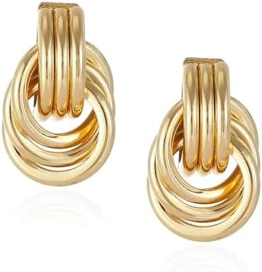 VANGETIMI Chunky Gold Statement Earrings - Trendy, Fashion Knot Geometric Drop Dangle Earrings - Minimalist Gold Jewelry for Women