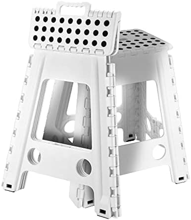 SUGARLEE 18 inch Folding Step Stool Heavy Duty Plastic Foldable Step Stool-Lightweight Foot Stool with Portable Handle, Compact Plastic Foldable Step Stool for Bathroom,Bedroom, Kitchen