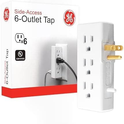 GE 6 Outlet Side Entry Power Tap, Side Access Adapter, UL Listed, White, 54543