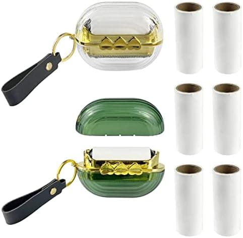 2 Pack Travel Portable Lint Roller Set,Pet Lint Roller Extra Sticky Comes with 6 Rolls of Replacement Rollers,Double-Sided Lint Remover for Garment Bag Dust Lint(Grey Green)