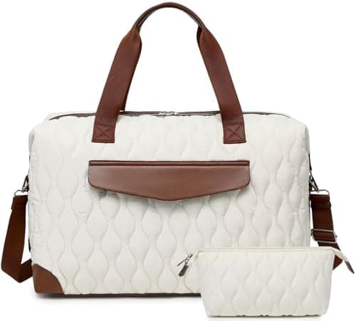 CAMTOP Weekender Tote Bags for Women, Personal Item Travel Bag Puffy Quilted Carry On Overnight Bag with Makeup Bag