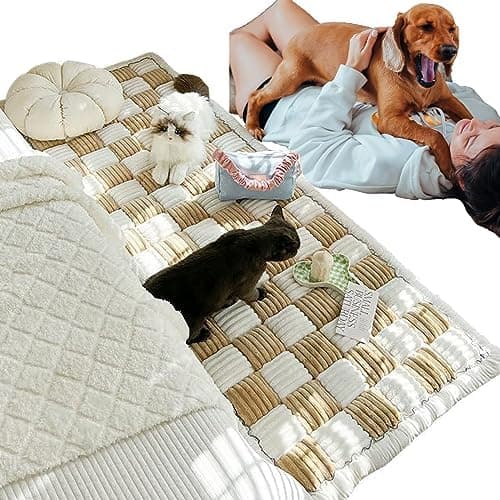TTEDMO Funnyfuzzy Cream-Coloured Large Plaid Square Pet Mat Bed Couch Cover,Funny Fuzzy Couch,Funny Dog Sofa (Light Brown,27.6x70.9 in)