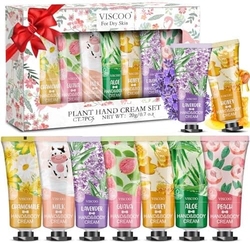 VISCOO 7 Pack Hand Cream Gifts Set for Women,Easter Basket Stuffers,Mothers Day Gifts,Teacher Appreciation Gift,Nurse Week Gift,Mini Moisturizing Hand Lotion Travel Size in Bulk for Dry Cracked Hands