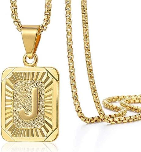 Trendsmax Initial A-Z Letter Pendant Necklace Mens Womens Capital Letter Yellow Gold Plated Stainless Steel Box Chain 22inch