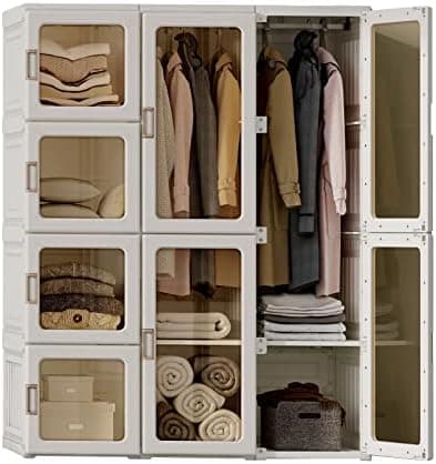 ANTBOX Portable Wardrobe Closet Storage Organizer for Clothes,Transparent Door Panels,Suitable for Living Room, Bedroom,Plastic Wardrobe with Magnetic Door and Easy Assembly 6 Cubes & 2 Hanging Rod