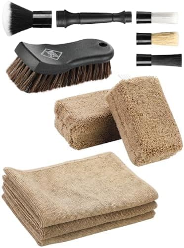 Fantasticlean 9PCS Car Interior Detailing Set, Microfiber Cloth & Applicator, Double-Head Detailing Brushes, Natural Bristles, Scratch-Free, Ultra-Soft for Seats Leather Care or Cleaning