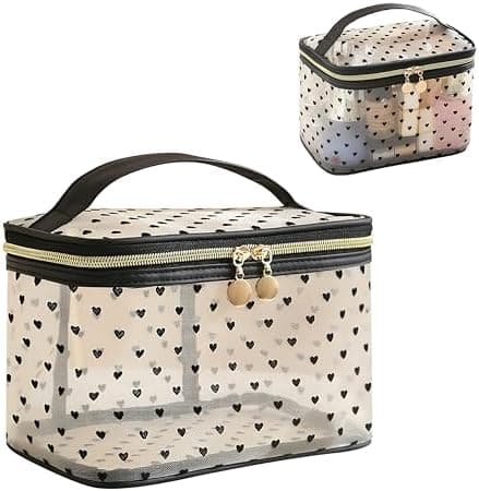 Portable Mesh Makeup Bag for Women, Travel Cosmetic Pouch with Handle, Ultra-Lightweight and Breathable Toiletry Bag