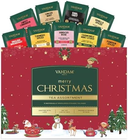 VAHDAM, Merry Christmas Tea Gift Set (9 Individually Wrapped Tea Bags) Limited Edition -Gluten Free, Non GMO | Christmas 2026 Gift Ideas | Christmas Gifts For Women 2026 & Christmas Gifts For Men 2026