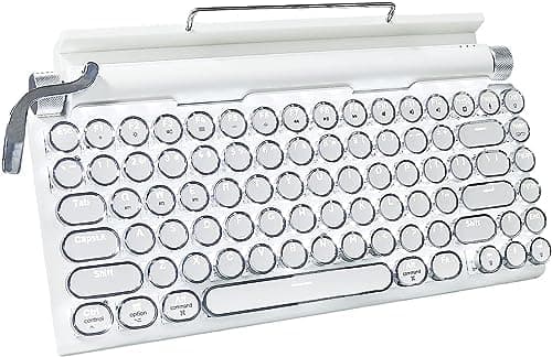 Adventurers Retro Typewriter Keyboard, 75% Layout 83 Keys Wireless Keyboard with Blue Switch,Bluetooth 5.0 and Multi-Device Switching,Vintage Punk Style,Hot-Swappable for PC/Laptops/Mac/ipad-White