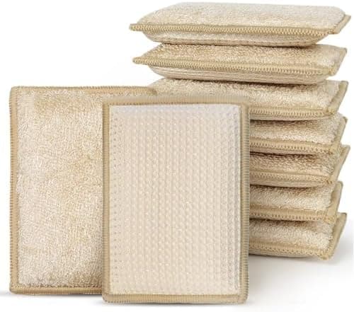 PEACHICHA Bamboo Sponges for Dish Washing Reusable Dish Sponge Multi Use Kitchen Sponges Non-Scratch Microfiber Pad for Dishes Pots and Pans, Pack of 10