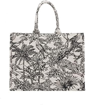 Large capacity handbag linen cotton flower embroidery retro exquisite doodle fashion shopping bag
