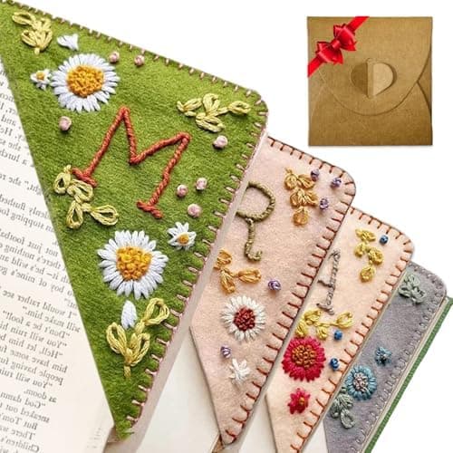 26 Letters Bookmark All Season Bookmarks for Women Men Reading Book Lovers Gifts Spring Summer Fall Winter Book Mark Corner Personalized Hand Embroidered (J, Summer)