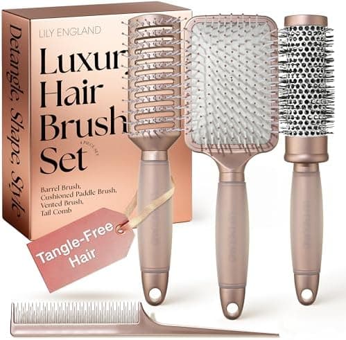 Luxury Hair Brush Gift Set for Women & Girls - Lily England 4-Piece Professional Styling Collection - Premium Ladies Gift Set | Elegant Gifts for Women for All Hair Types - Matte Rose Gold