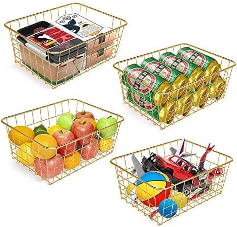 Beimu Wire Baskets for Storage Pantry, 4 Pack, 11 x 8.7 x 4.7 in, Golden Metal