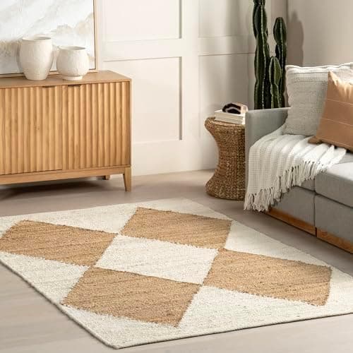 nuLOOM Pandora Diamond Jute Area Rug - 6x9, Global Inspired Ivory Neutral Dining & Living Room Rug