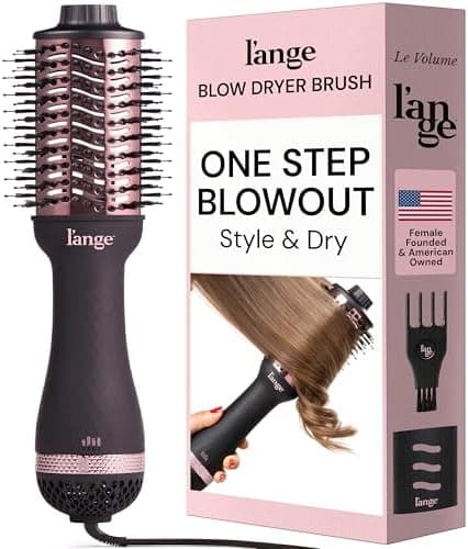L'ANGE HAIR Le Volume 2-in-1 Titanium Blow Dryer Brush | Frizz Control Blowout Hair Dryer Brush For Drying And Straightening | Volumizing Hot Air Styler For All Hairstyles | Oval Barrel | Black - 75mm