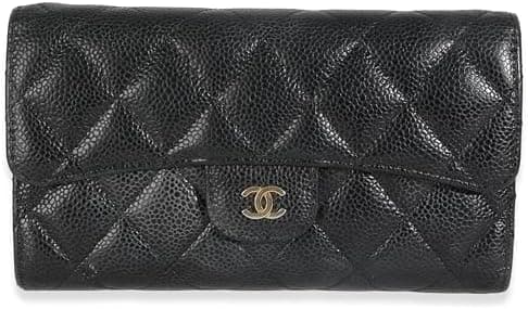 Chanel, Pre-Loved Black Quilted Caviar Large Flap Wallet, Black