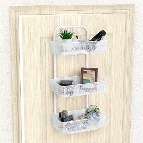 Over the Door Basket Organizer 3 Tier Hanging Storage Basket Organizer Rack with 2 Hooks and 3 Basket for Kitchen Bathroom Pantry, White