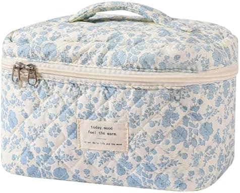 Gosect Large Makeup Bag, Cute Cosmetic Bag for Women Girls, Floral Coquette Aesthetic Toiletry Bag, Travel Make Up Organizer Bag (BDLH)