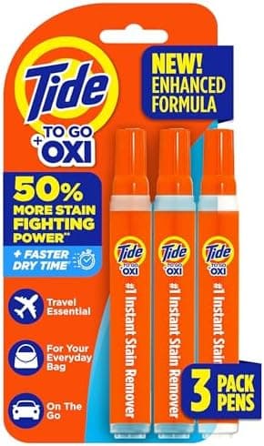 Tide Stain Remover for Clothes, Tide To Go Pen, Instant Stain Remover Pen & Spot Cleaner, Portable & Travel-Friendly, Works on Food & Drink Stains, Fits in Purses & Bags, 3 Count (Pack of 1)