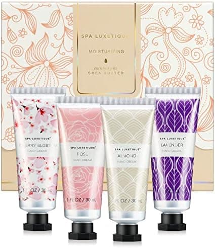 spa luxetique Hand Cream Gifts Set-Easter Basket Stuffers, Mothers Day Gifts, 4 Pack Moisturing Hand Lotion with Shea Butter and Glycerin for Dry Hands, Travel Size Hand Cream for Women Birthday Gifts