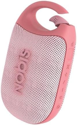NOBIS Clip N1 Portable Bluetooth Speaker with App, Beat Mode, Up to 24H Playtime, IP68 Waterproof, BT 5.3, HD Sound, Stereo Pairing, Custom EQ, Perfect for Outdoor, Home and Adventure (Pink)