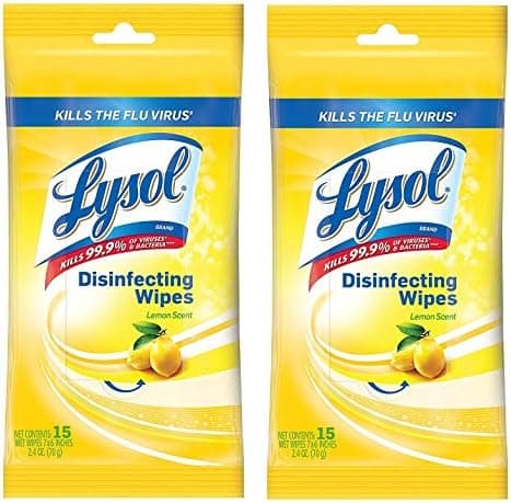 Lysol Disinfecting Wipes To-Go Pack, Lemon Scent, 15 Count (Pack of 2)