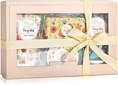 Hand Cream Gifts Set for Women, Easter Basket Stuffers, Mothers Day Gifts for Mom, Hand Lotion Travel Size,Peony Wish Skin Care Set with Hand Cream Foot Cream Soap Scented Candle, Birthday Gifts