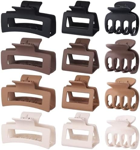 SMKSL 12 Pcs Hair Clips for Women 3 Styles Small Medium Large Claw Clips for Thin Thick Curly Hair, Strong Hold & Non-Slip Clips, Stylish Matte Plastic Hair Accessories Ideal Gifts for Women (Brown)