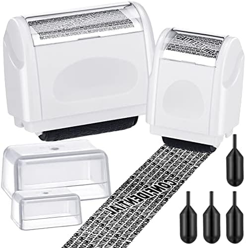 Nezyo 2 Pack Identity Protection Roller Stamp Identity Theft, Confidential, Privacy Roller Stamp Information Blocker and 4 Pack Refill Ink for ID Account Data Address Security(White)