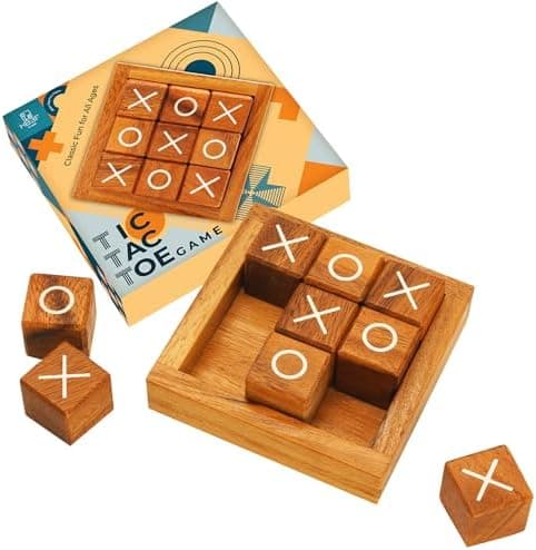 BSIRI Wooden Tic Tac Toe Coffee Table Decor Game Living Room Home Office Decorative Small Desk Bar Top Classic XO Tictactoe Toy Board Travel Size Wood Mini Gifts for Family Games and Gifts for Adults