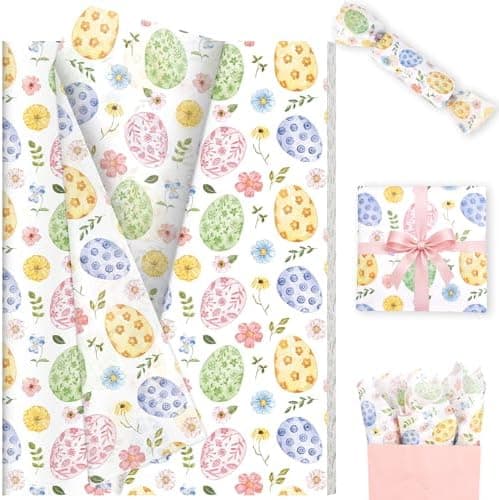 60 Sheets Colorful Eggs Tissue Paper, 20 x 14in Easter Eggs Floral Wrapping Tissue Paper for Easter Spring Party Supplies
